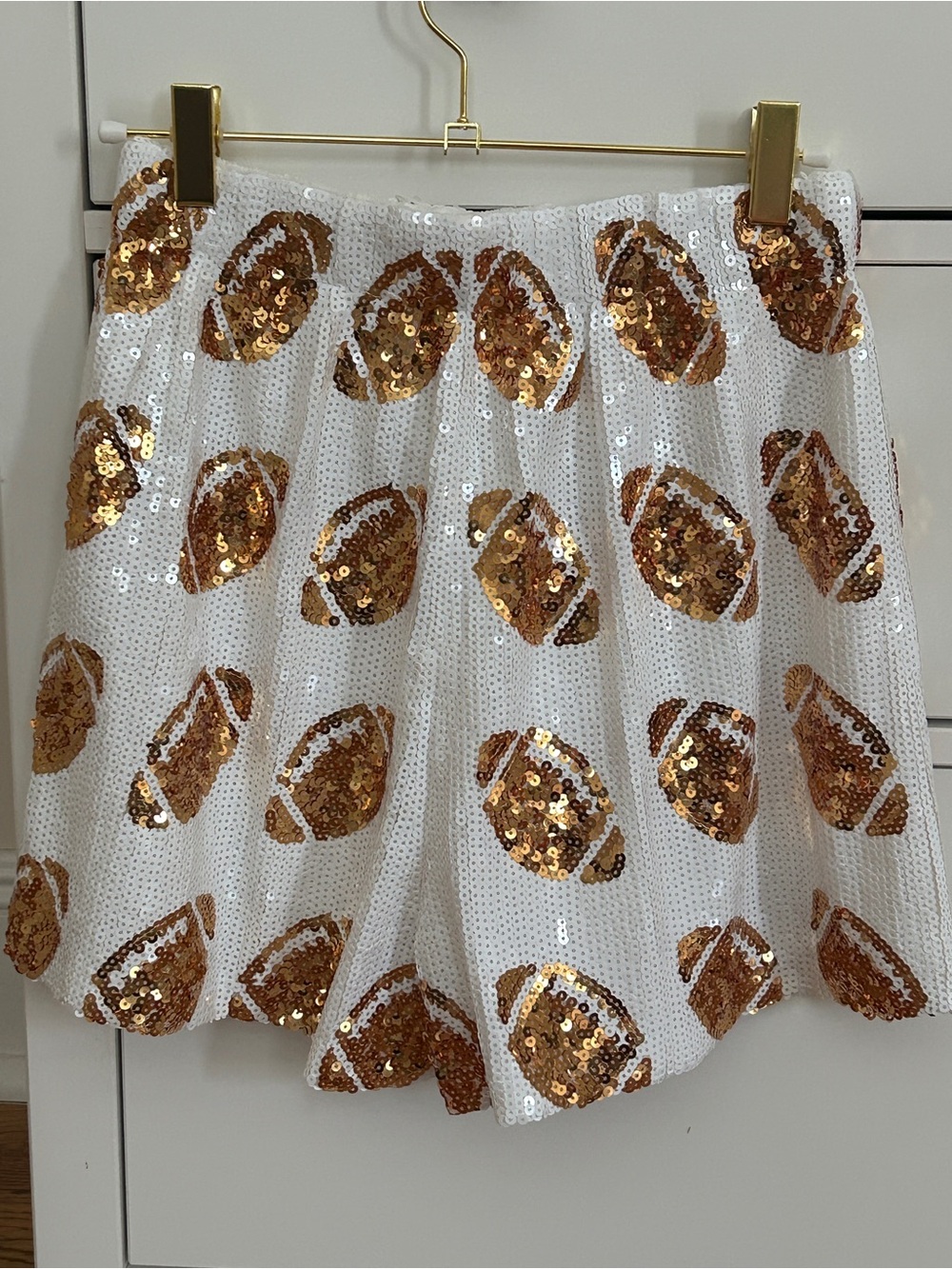 Sequin Football-Print Skort in White & Gold - Picture 5 of 5